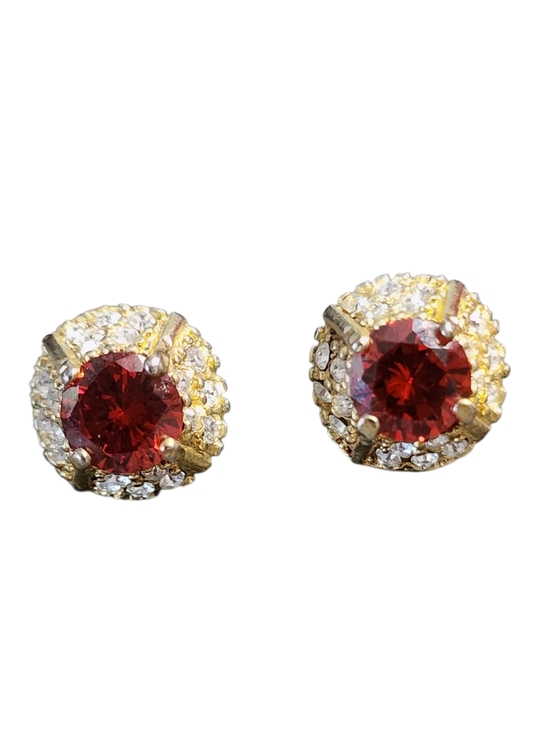 Jewelry - Goldtone Stud Earrings Red Crystal Halo